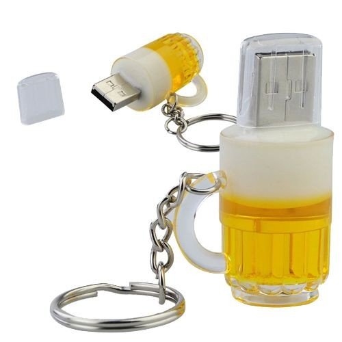 Vaso de Cerveza 8 GB - Beer Glass - Memoria Almacenamiento de Datos – USB Flash Pen Drive Memory Stick - Amarillo y Blanco