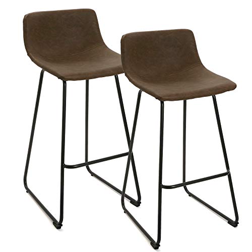 Versa 21330013 Set 2 Taburetes de Bar Plymouth con Respaldo Fijo Color Marrón con Tela de Polipiel 92 x 48 x 43 cm Versa 21330013 Set 2 Taburetes de Bar Plymouth con Respaldo Fijo Color Marrón con Tela de Polipiel 92 x 48 x 43 cm