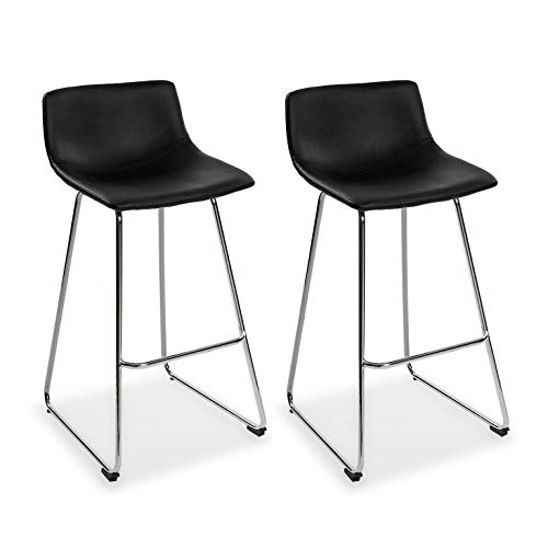 Versa 21330016 Set 2 Taburetes de Bar Plymouth Color Negro con Asiento Fijo de Polipiel y Patas de Metal en Color Plateado 92 x 43 x 48 cm Versa 21330016 Set 2 Taburetes de Bar Plymouth Color Negro con Asiento Fijo de Polipiel y Patas de Metal en Color Plateado 92 x 43 x 48 cm
