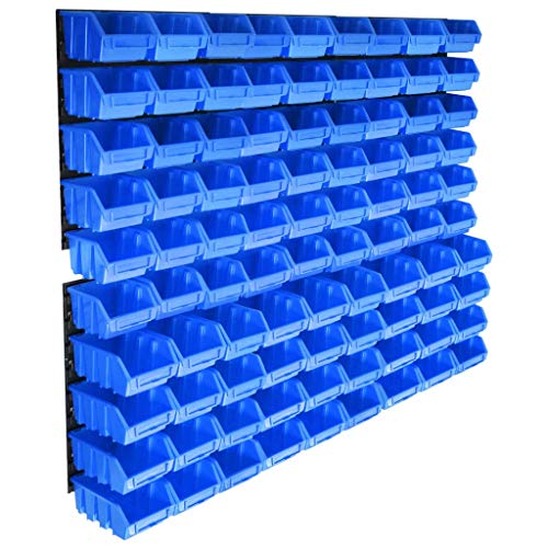 vidaXL Kit de Cajas de Almacenaje 96 Piezas con Paneles de Pared Sistema de Almacenaje de Herramientas Estantería de Bricolaje Azul