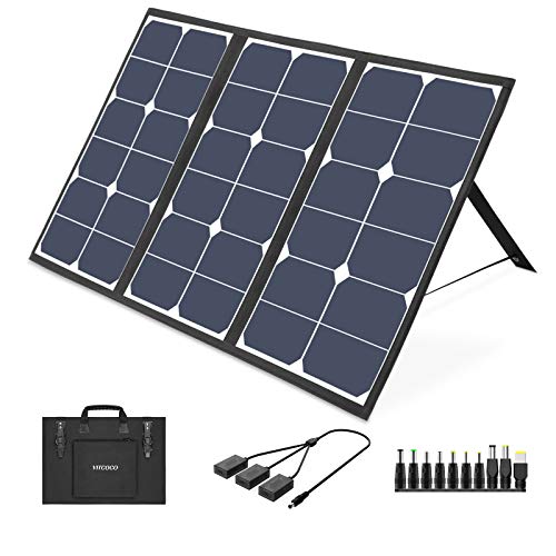 VITCOCO Cargador solar de 63 W, panel solar portátil, 3 puertos USB y 1 puerto DC para estación de alimentación, cámara, cargador solar exterior, resistente al agua, plegable, camping, viajes