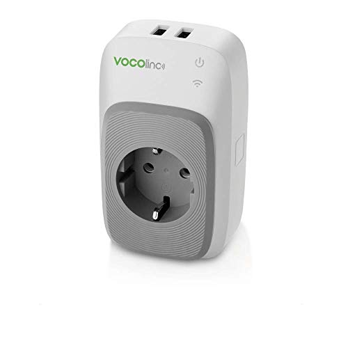 VOCOlinc PM5 - Toma de corriente inteligente, 2 puertos USB, medidor de potencia, Wi-Fi 2.4 GHz, no se requiere Hub, color gris