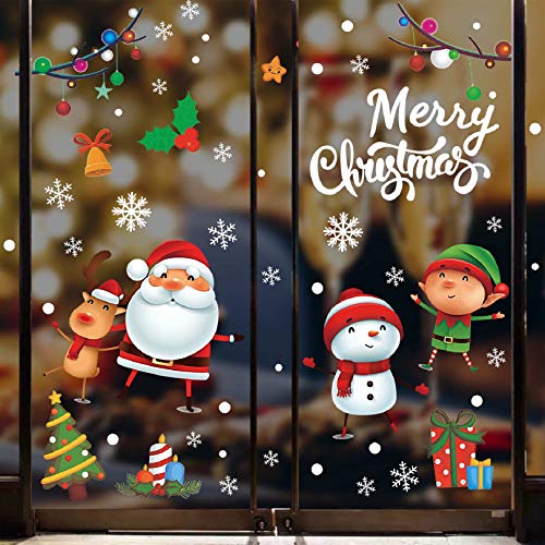 Voqeen Pegatinas de Navidad Calcomanías para ventanas Lindo Decoración de ventanas Santa Claus Adhesivos reutilizables Calcomanías electrostáticas ventanas