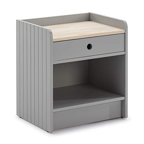 VS Venta-stock Mesita de Noche Marla 2 cajones, Color Gris Claro, DM Lacado y Madera Natural, 46 cm (Largo) 35 cm (Profundo) 52 cm (Alto) VS Venta-stock Mesita de Noche Marla 2 cajones, Color Gris Claro, DM Lacado y Madera Natural, 46 cm (Largo) 35 cm (Profundo) 52 cm (Alto)
