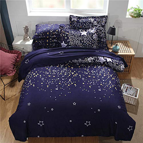 W-PLEIY Juego De Funda De Edredón Funda,Funda Nórdica De Impresión Digital De La Serie Star, Ropa De Cama Y Funda De Almohada De Microfibra De Algodón Y Lino, Ropa De Cama De 3/4 Piezas-5