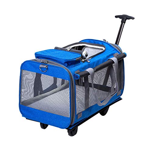 WWJHH-Pet trolley bag Bolsa de Transporte para Mascotas, de Lino, para otoño e Invierno, para Viajes de aviación estándar, para Perros pequeños y medianos, de 19.6 x 12 x 12.2 Pulgadas (Azul)
