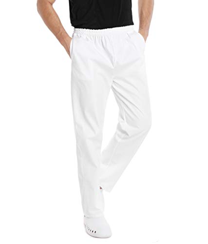 WWOO Pantalones Hombre  blancos Pantalones de trabajo uniformes de Cintura  elástica Material  profesional suelto Gruesa XL