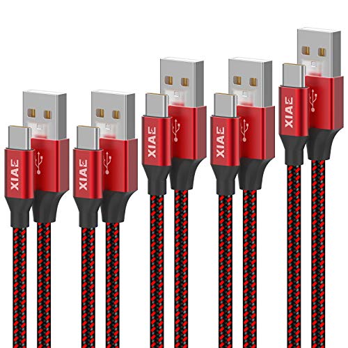 XIAE Cable USB C [5 unidades-1/1/2/2/3m] Nylon USB tipo C teléfono Cable de datos de carga rápida para Samsung Galaxy S10/S9/S8+, Huawei P30/P20, Sony Xperia XZ, Google Pixel, LG, OnePlus (rojo)