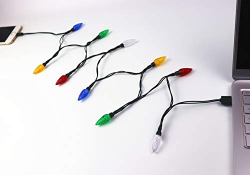 YAGE Tale - Cable de carga para teléfono con luz de Navidad LED, USB tipo C y cable de carga de bombilla, 50 pulgadas, 10 LED, multicolor, compatible con tipo C