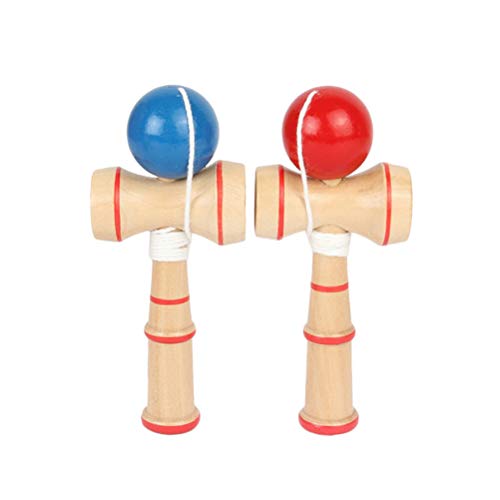 YeahiBaby 2pcs juguete de madera creativo kendama taza y bola juguetes captura habilidad juego regalos hechos a mano para niños (rojo+azul)