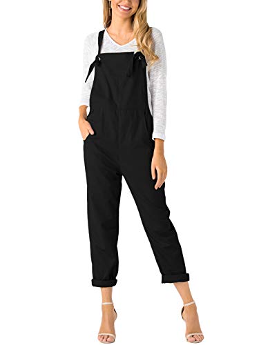 YOINS - Mono holgado para mujer, estilo retro, con bolsillos, con tiras, sin mangas, pantalón largo Negro-nuevo L