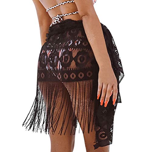 Yuson Girl Sarong - Pareo de playa para mujer con ganchillo, toalla de playa con flecos de malla, talla grande, sexy transparente Negro Talla única