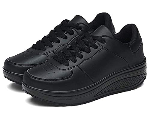 Zapatillas Casual para Mujer Zapatillas de Deporte Gimnasio Zapatos Cuña Cómodos Sneakers para Trotar Compras Negro 39