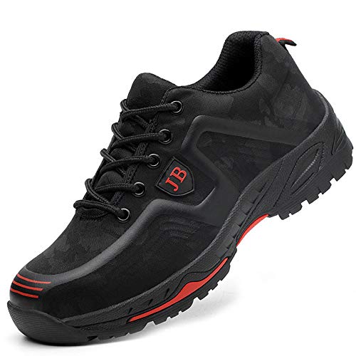 Zapatos de Seguridad para Mujer Zapatillas Zapatos de Hombre Seguridad de Acero Ligeras Calzado de Trabajo para Comodas Unisex Zapatos de Industria y Construcción 539-Negro Rojo 40