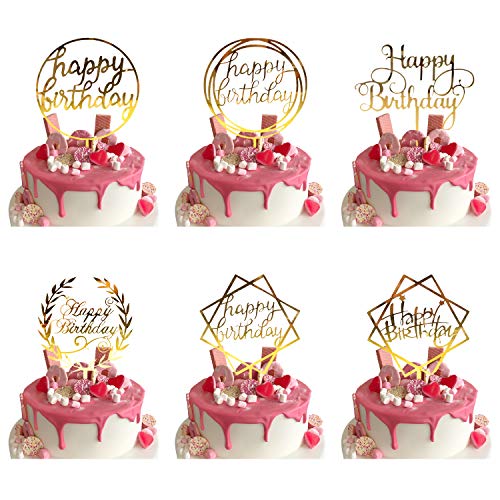 ZAWTR 6 Piezas Happy Birthday Cake Topper, Oro Topper de Pastel de Cumpleaños, Acrílico Cupcake Toppers para Tartas Suministros de Purpurina Decoración de Fiesta ZAWTR 6 Piezas Happy Birthday Cake Topper, Oro Topper de Pastel de Cumpleaños, Acrílico Cupcake Toppers para Tartas Suministros de Purpurina Decoración de Fiesta