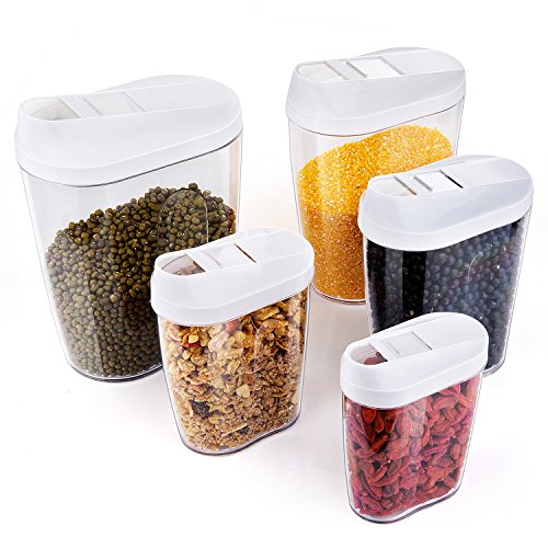 ZWOOS Plástico de Alimentos Secos Cereale Caja de Almacenamiento de La Cocina Dispensador de Contenedores con Tapa Hermética, Set de 5