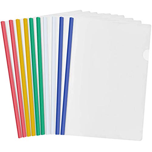10 Hojas Plástico A4 Cubierta de Encuadernación de Informes, Transparente Carpeta de Archivos con Barra Deslizante para Casa Escuela Oficina Documentos Clasificación (5 Colores)