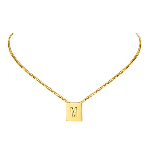 16 pulgadas Choker Collar ajustable de acero inoxidable chapado en ORO - Letra Versal M (26 letras A-Z disponibles) - GRATIS caja de regalo