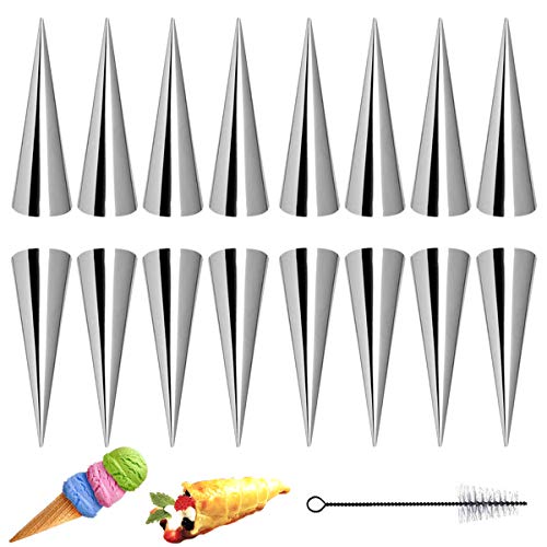 16pcs Moldes de Cuerno Crema Tubos,Acero Inoxidable de Cannoli Molde,Molde de Acero Inoxidable con Forma de Cono Tubular,Moldes Para Hornear Croissant, para Panqueques, Crema