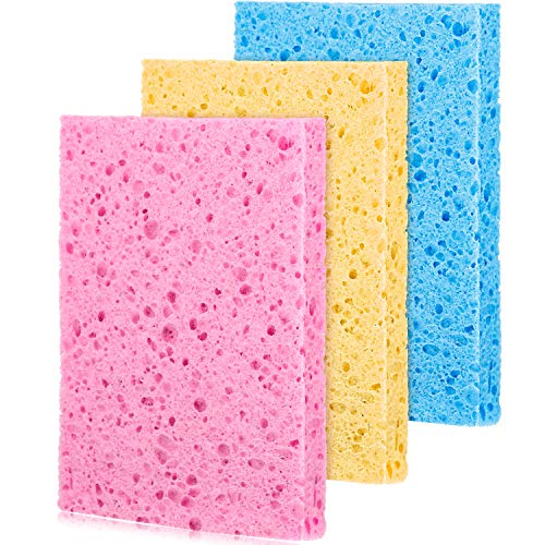 3 Piezas Esponja Exfoliante de Limpieza de Celulosa Esponja de Lavar Plato de Colores Paño de Plato Absorbente Paño de Limpieza de Cocina Reutilizable para Uso Diario de Casa Coche, 3 Colores