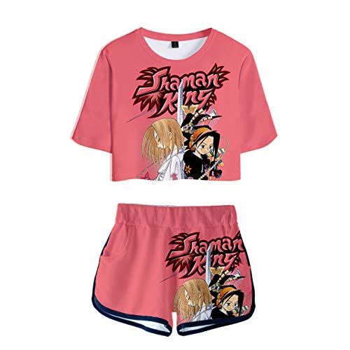 3D Shaman King mujeres sexy verano manga corta dos piezas conjunto camisetas + pantalones cortos (2,XXL)
