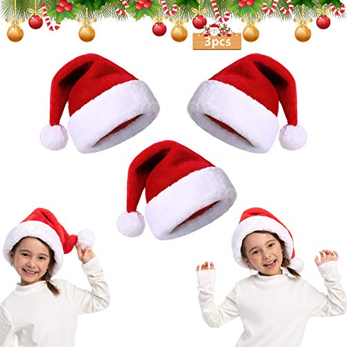 3Pcs Gorro de Papá Noel,Gorro de Navidad para Adultos,Gorro de Papá Noel Gorro de Papá Noel,Gorro Navideño para Niño,Gorro de Navidad de Felpa Suave,Unisex Sombreros Rojos de Navidad (C)