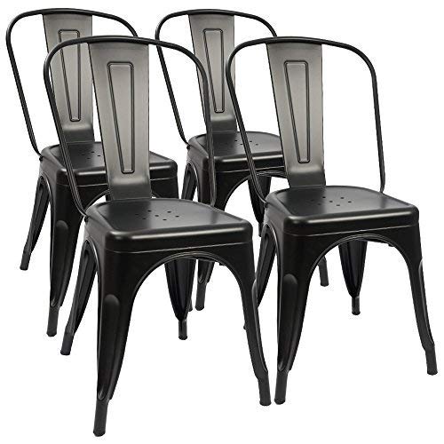 4 industrial retro metal comedor sillas moderna cocina taburete bar industrial interior exterior jardín antioxidable (negro)