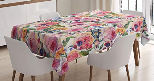 ABAKUHAUS En Mal Estado de Flora Mantele, En Mal Estado Rosa Floral de la Planta, Estampado con la Última Tecnología Lavable Colores Firmes, 140 x 200 cm, Multicolor