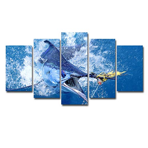 AHJJK Impresión en Lienzo 5 Piezas Azul mar atun Lona Impresión Artística Decoracion Diseña para tu habitación, sólo el Lienzo XXL(200x100cm)