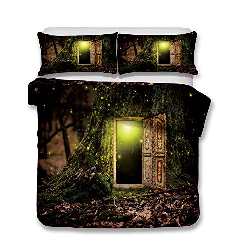 Andrui Juego Funda Nórdica Bosque Mystical Fairytale Fantasy Design Paisaje Natural Poliéster Funda nórdica Ropa de Cama (Style 5#, 240×220cm (para Cama de 150))