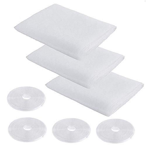 Aogolouk - Kit de mosquitera autoadhesiva para ventana, 3 paquetes de 4 rollos de cinta adhesiva para mosquitos, malla de insectos, 1,3 m x 1,5 m, color blanco