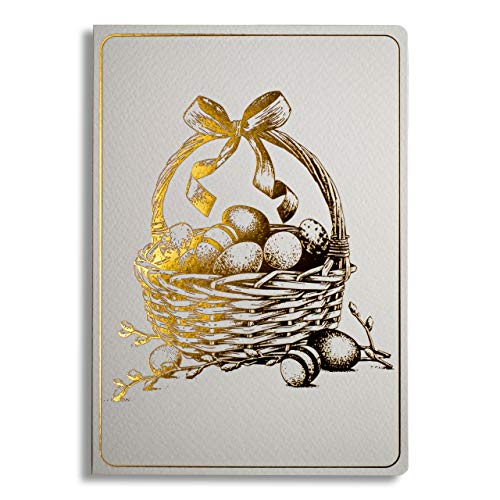 ART NUVO Exclusivas tarjetas de Pascua – Juego de 10 tarjetas manuales en color beige ligero 120 x 170 mm, diseño de Pascua dorado y de papel de acuarela, con inserciones y sobres beige