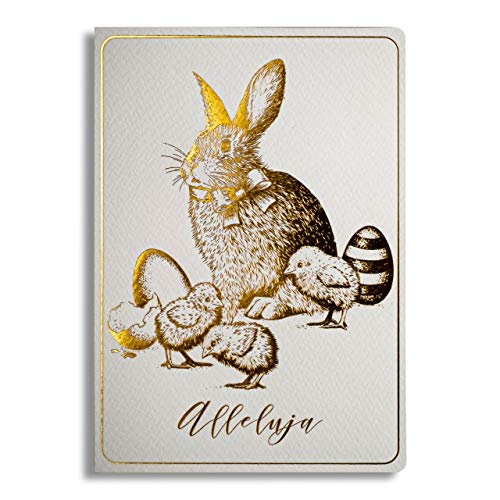 ART NUVO Exclusivas tarjetas de Pascua – Juego de 10 tarjetas manuales en color beige ligero 120 x 170 mm, diseño de Pascua dorado y de papel de acuarela, con inserciones y sobres beige