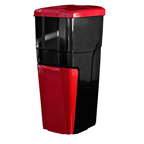 Bama TRYPLA Cubo de Basura con 3 Compartimentos, Ideal para Reciclaje, 28x39x70, Color Negro y Rojo, 1 x 4.5 L, 1 x 16 L, y 1 x 18 L