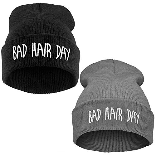 BESLIME Invierno, Gorro de Lana, Bad Hair Day, Sombreros de Invierno Hombre, otoño, cálido, Unisex Sombrero Salvaje de Moda,Gorros de Punto (Negro, Gris)