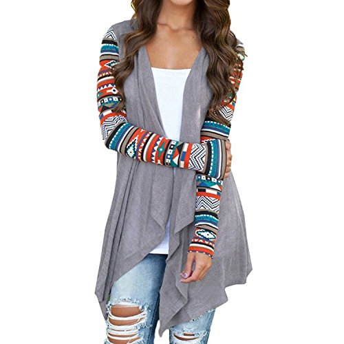 Cardigan Mujer Elegantes Primavera Otoño Cárdigans De Frente Basic Ropa Abierto Manga Larga Vintage Hippie Irregular Moda Casual Chaqueta Cárdigan Tops Ropa (Color : Gris, Size : S)