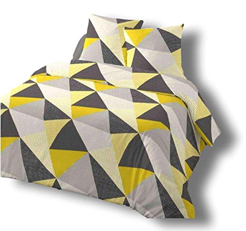 Cflagrant® - Funda nórdica de 220 x 240 cm para 2 personas y 2 fundas de almohada de 63 x 63 cm, 100% algodón de 57 hilos, diseño escandinavo, amarillo, gris, negro y blanco