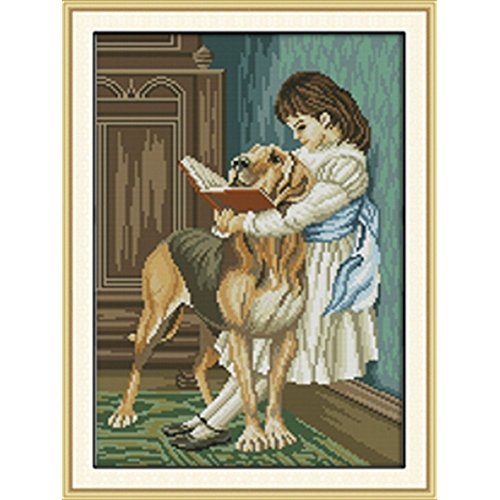 Cleana Arts Kits de punto de cruz, niña y perro, 11 ct, 39 cm x 52 cm