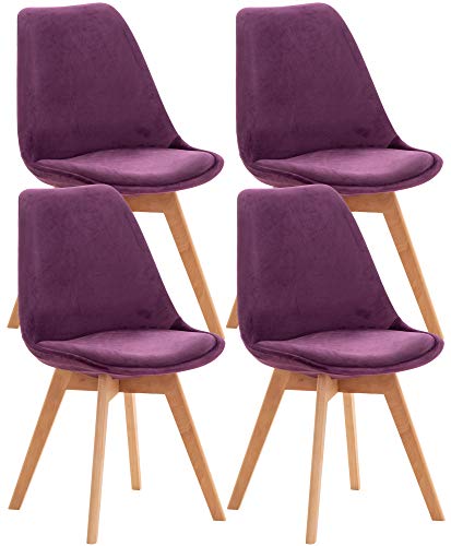 CLP Set De 4 Sillas De Comedor Linares En Terciopelo, Tela o Simil Cuero I 4 Sillas De Salón Nórdica Con Base De Madera, Color:violeta, material:Terciopelo