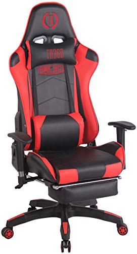 CLP Silla Gaming Turbo En 3 Tapizados Disponibles I Silla Gamer Giratoria & Regulable En Altura, Color:Negro/Rojo, Material:Cuero Sintetico