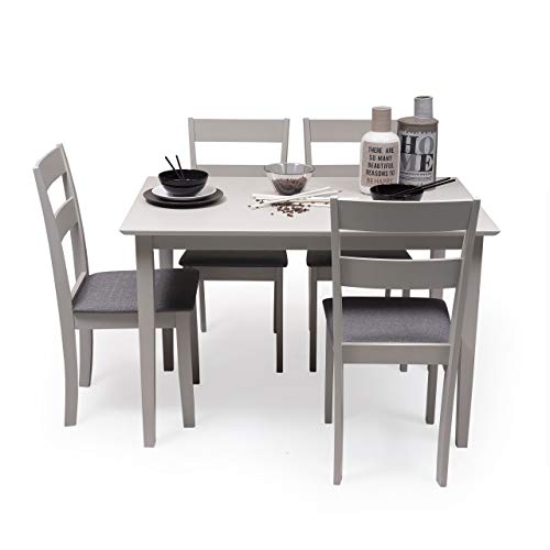 Conjunto de Comedor Kansas & Dallas Gray Mesa de Comedor de Madera lacada en Gris de 112x72 cm y 4 sillas de Comedor de Madera lacadas en Gris y Asiento tapizado de Tela Gris Oscuro Conjunto de Comedor Kansas & Dallas Gray Mesa de Comedor de Madera lacada en Gris de 112x72 cm y 4 sillas de Comedor de Madera lacadas en Gris y Asiento tapizado de Tela Gris Oscuro