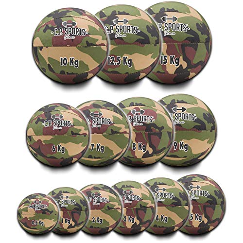 C.P. Sports - Balón medicinal de camuflaje militar, verde oliva o blanco, de 0,5 kg a 15 kg, para deporte, fitness, crossfit, rehabilitación (camuflaje oliva, juego de 3 pelotas de 3/4/5 kg)