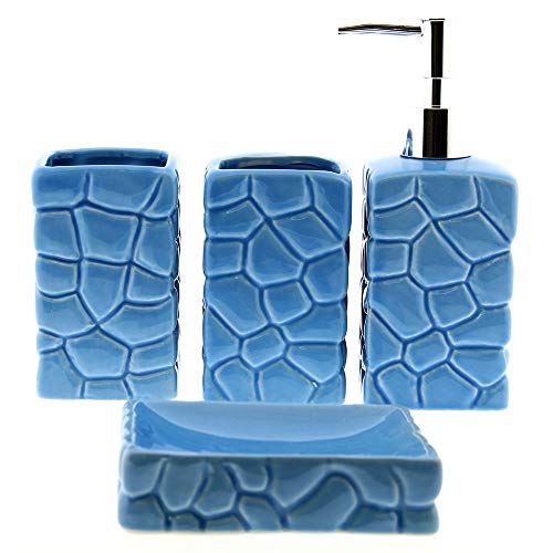 Cuco´S Nest Set de Baño de 4 Piezas de Ceramica. Conjunto de Accesorios de sobreponer para el Lavabo. Color Azul