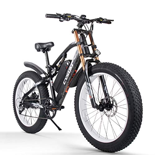 cysum Bicicletas eléctricas para Hombres, Fat Tire Ebikes de 26 Pulgadas Bicicletas Todo Terreno, Bicicleta de montaña para Adultos con 48V 17Ah Batería de Litio extraíble (Black-White)