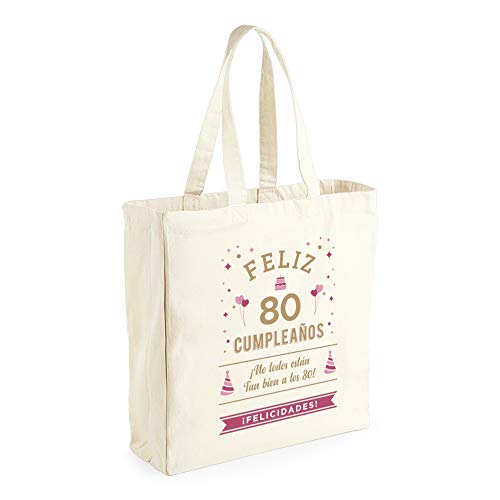 Design, Invent, Print! Bolsa de Lona de algodón de 80 cumpleaños - para Mujer - como Regalo, Recuerdo o para Hacer la Compra - Natural - 42 x 39 x 13 cm