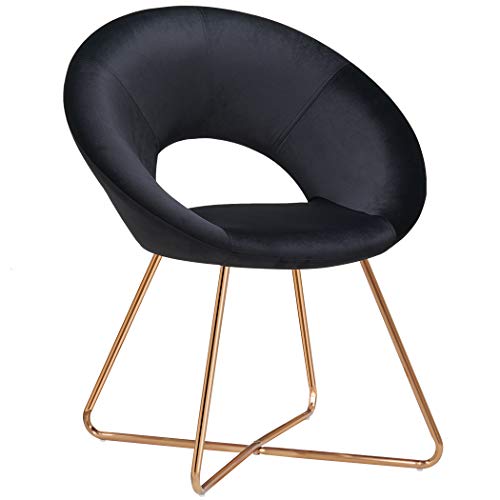 Duhome Silla de Comedor diseño Retro con Brazos Silla tapizada Vintage sillón con Patas de Metallo 439D, Color:Negro, Material:Terciopelo