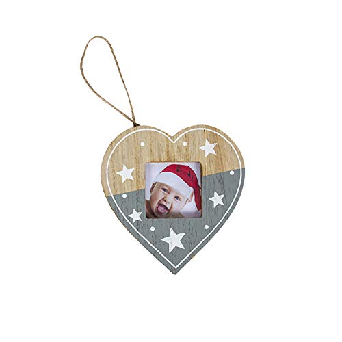 E-House - Estrella de Madera con Colgante en Forma de corazón para árbol de Navidad, Color Gris, Corazón grisáceo.