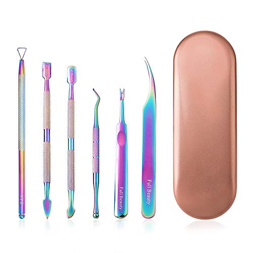 Ebanku Cuticle Pusher Remover Kit 6Pcs, Gel Removedor de Esmalte de uñas Acero Inoxidable Juego de Herramientas de Manicura y Pedicura Profesional de Doble Extremo con Estuche de Almacenamiento