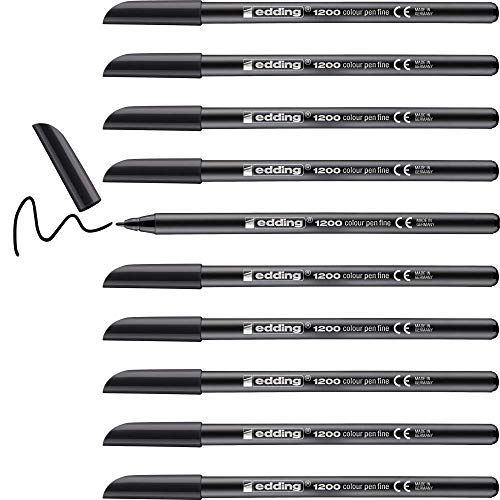 Edding 1200 rotulador de color de trazo fino - negro - 10 rotuladores - punta redonda de 1 mm - marcador dibujar y escribir