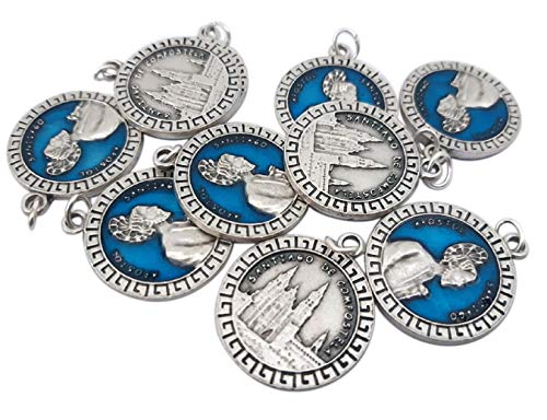 Eurofusioni Santiago Apóstol y Catedral de Compostela Medalla Colgante chapeada Plata - 10 medallas Souvenir Peregrinos Camino - Charm h 2,4 cm